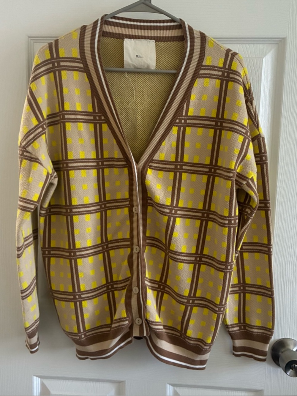 Maison Haussmann Women's Yellow/Brown Plaid Cardigan, Size Small